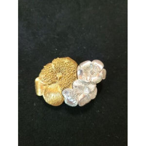 Vintage Liz Claiborne Pansies Gold Tone Silver Tone Pin Brooch